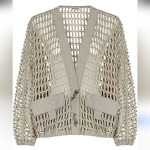 Women's Beige Open-Knit Sweater